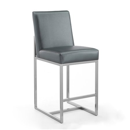 MANHATTAN COMFORT Element 24" Faux Leather Counter Stool in Graphite and Polished Chrome CS003-GP